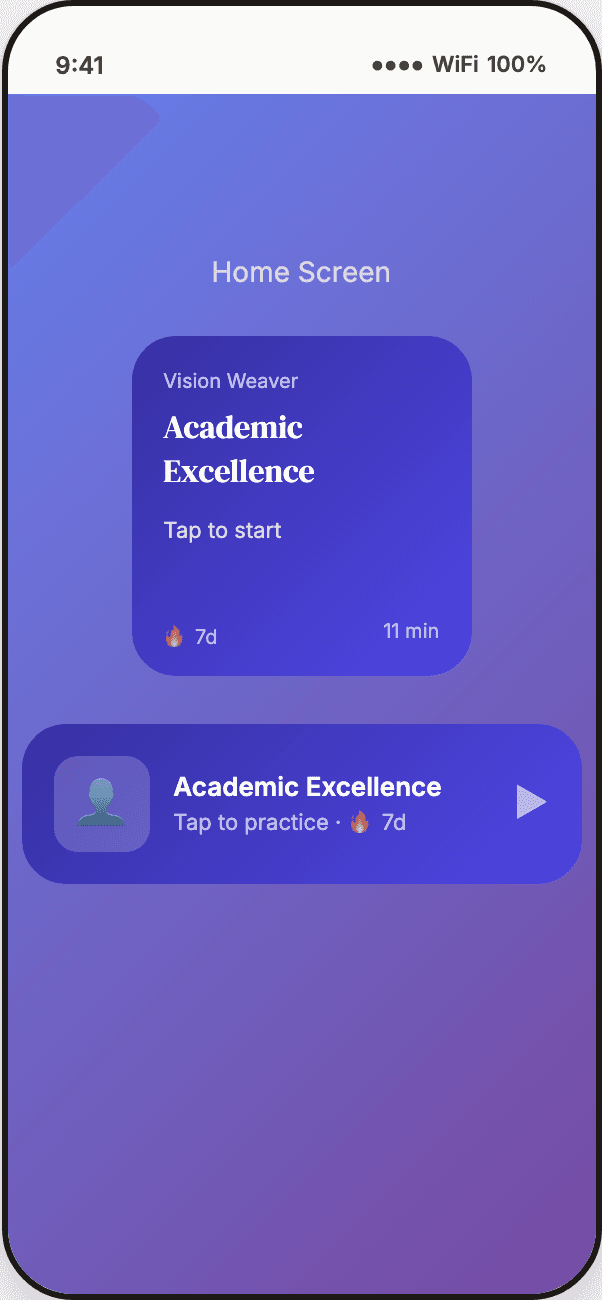 Home-screen widget showing a still from the user’s mind movie
